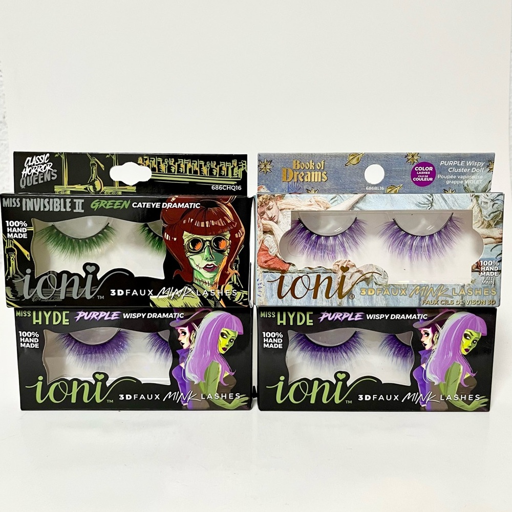 4 x Ioni color lashes bundle (purple & green)